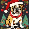 Bulldog With Santa Hat Diamond Painting