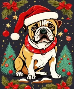 Bulldog With Santa Hat Diamond Painting