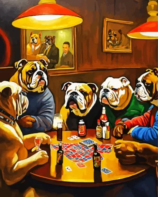 Bulldogs Playing Poker Diamond Painting