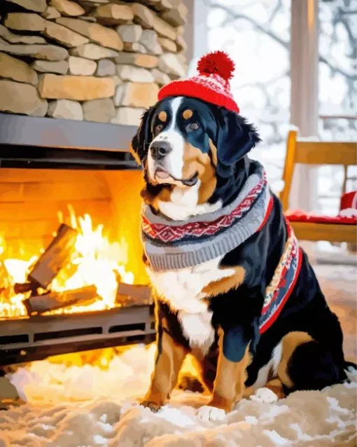 Christmas Bernese Mountain Dog Diamond Painting