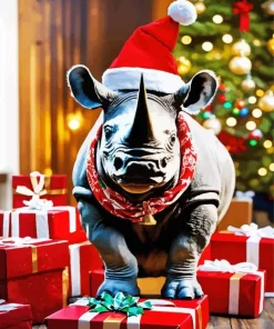 Christmas Rhino Diamond Painting