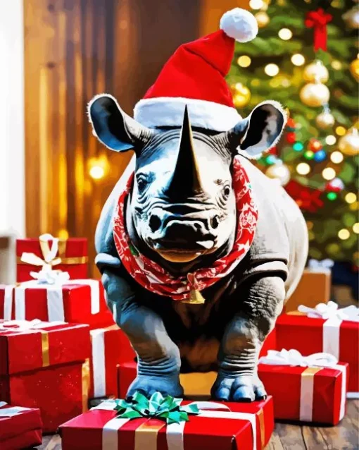 Christmas Rhino Diamond Painting