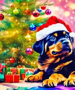 Christmas Rottweiler Puppy Diamond Painting