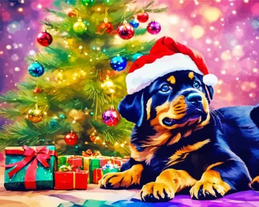 Christmas Rottweiler Puppy Diamond Painting