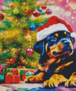 Christmas Rottweiler Puppy Diamond Painting