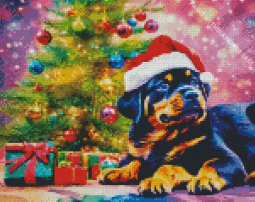 Christmas Rottweiler Puppy Diamond Painting