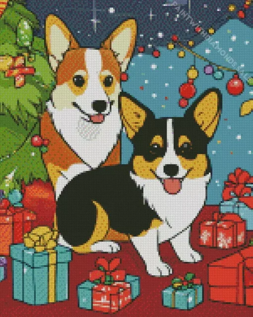 Christmas Welsh Corgis Diamond Painting