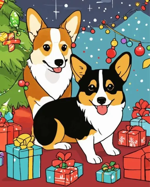 Christmas Welsh Corgis Diamond Painting