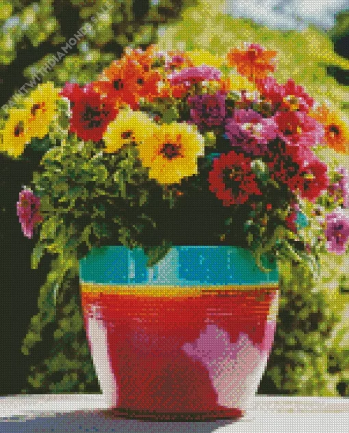 Colorful Gazania Flowers In A Pot Diamond Painting