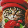 Cute Tabby Cat With Red Hat Diamond Painting