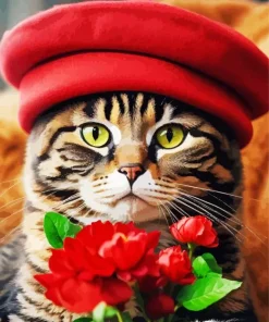 Cute Tabby Cat With Red Hat Diamond Painting