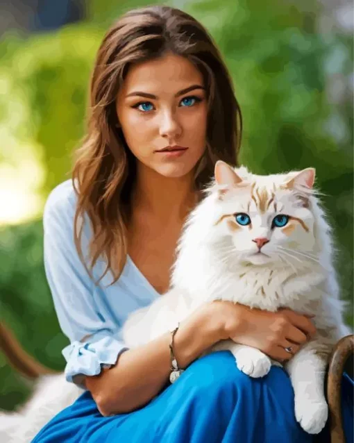 Cute Girl With Himalayan Cat Diamond Painting