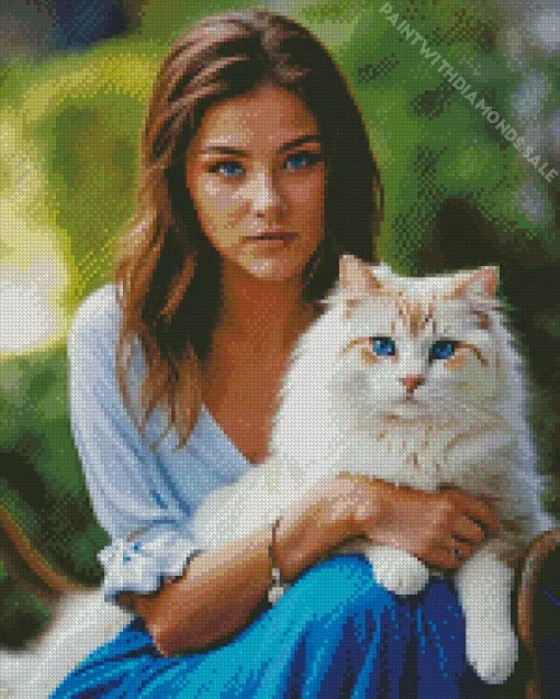 Cute Girl With Himalayan Cat Diamond Painting