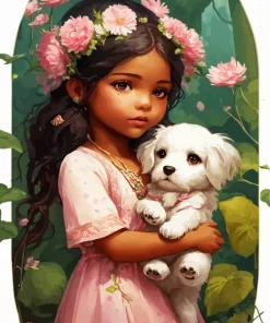 Cute Girl With Maltese Diamond Painting