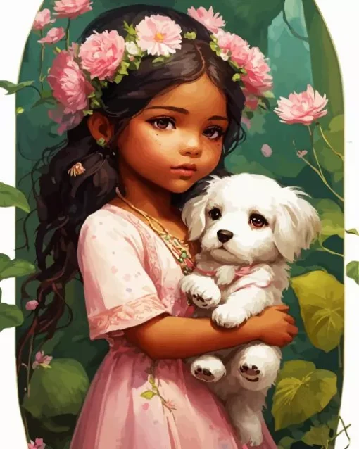 Cute Girl With Maltese Diamond Painting