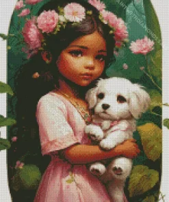 Cute Girl With Maltese Diamond Painting