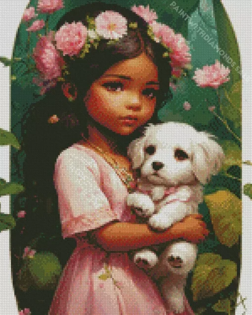 Cute Girl With Maltese Diamond Painting