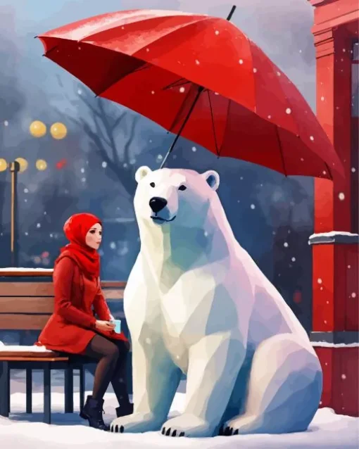 Cute Girl With Polar Bear Diamond Painting