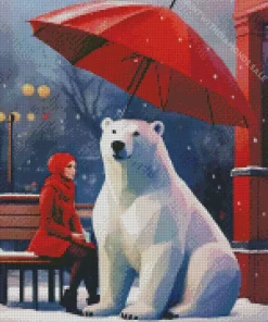 Cute Girl With Polar Bear Diamond Painting