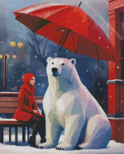 Cute Girl With Polar Bear Diamond Painting