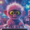 Cute Purple Dj Monkey Diamond Painting