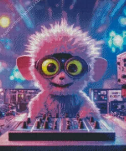 Cute Purple Dj Monkey Diamond Painting