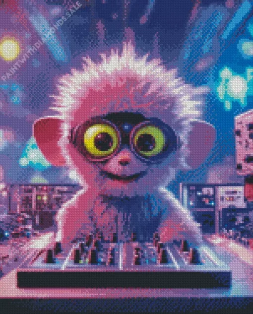 Cute Purple Dj Monkey Diamond Painting