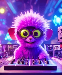 Cute Purple Dj Monkey Diamond Painting