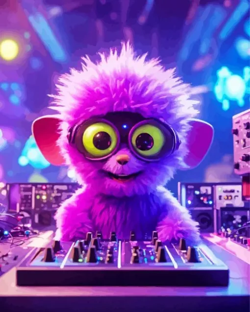 Cute Purple Dj Monkey Diamond Painting