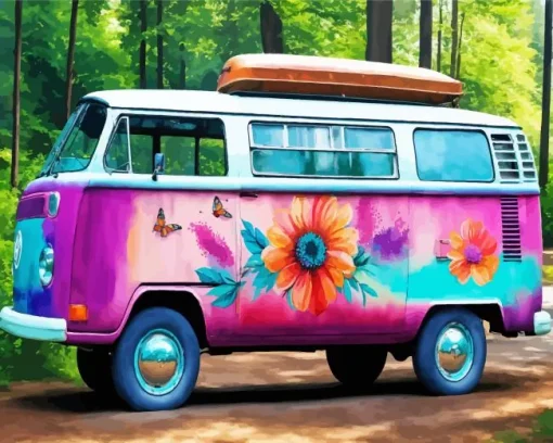 Floral Camper Van Diamond Painting