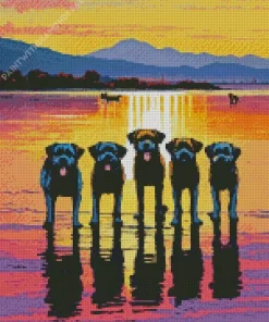 Four Boxer Dogs Reflection Diamond Painting