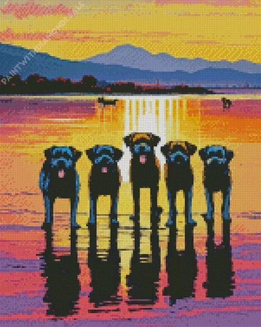 Four Boxer Dogs Reflection Diamond Painting