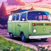 Green Camper Van Diamond Painting