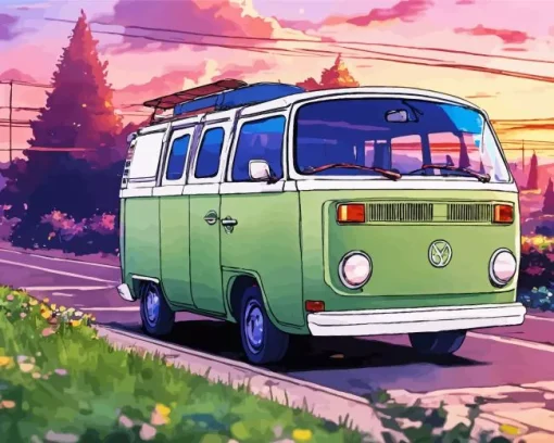 Green Camper Van Diamond Painting