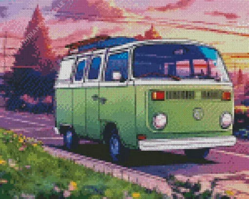 Green Camper Van Diamond Painting