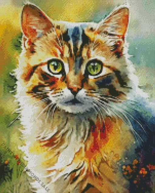 Green Eyed Calico Cat Diamond Painting