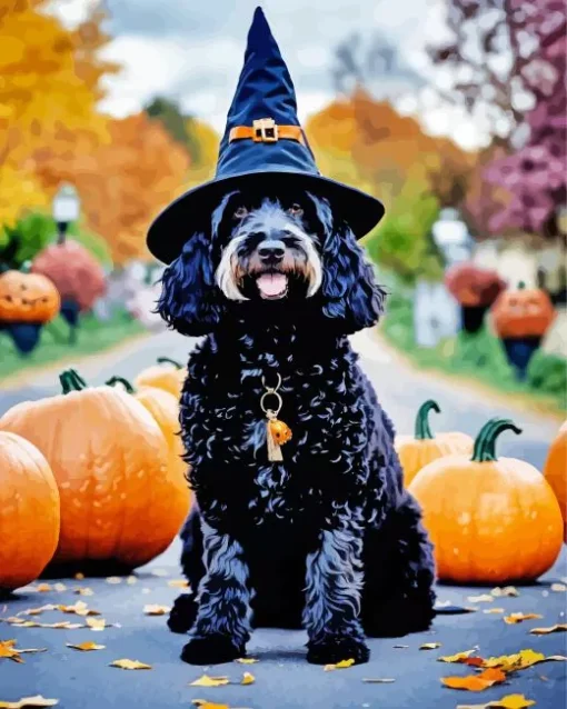 Halloween Bernedoodle Diamond Painting