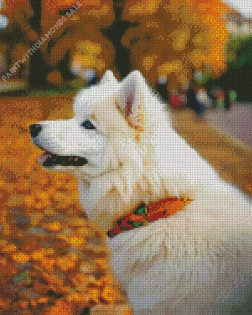 Japanese Spitz In Autumn Leaves Diamond Painting