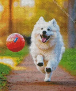 Japanese Spitz Playing With A Ball Diamond Painting