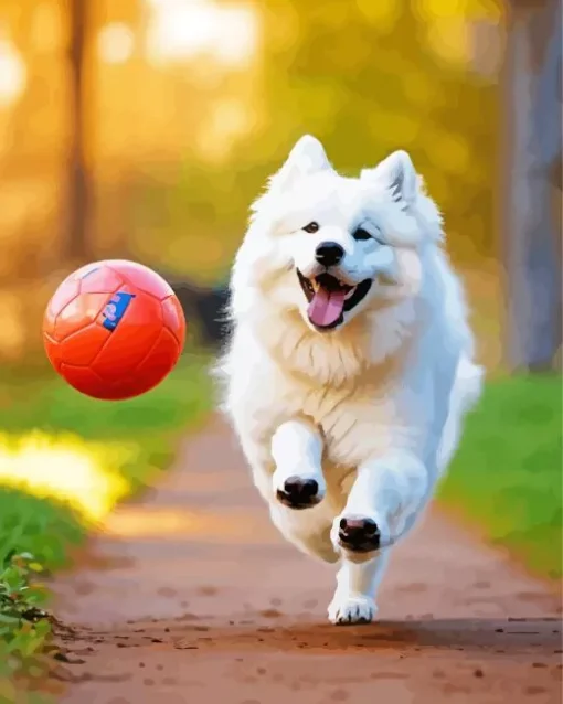 Japanese Spitz Playing With A Ball Diamond Painting