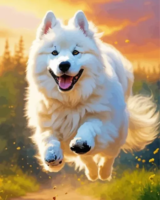 Japanese Spitz Running Diamond Painting