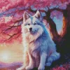 Japanese Spitz With Cherry Blossom Diamond Painting