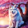 Japanese Spitz With Cherry Blossom Diamond Painting