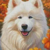 Japanese Spitz With Orange Flowers Diamond Painting