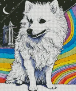 Japanese Spitz With Rainbow Diamond Painting