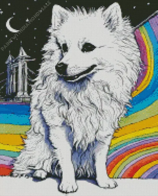 Japanese Spitz With Rainbow Diamond Painting