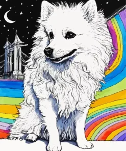 Japanese Spitz With Rainbow Diamond Painting