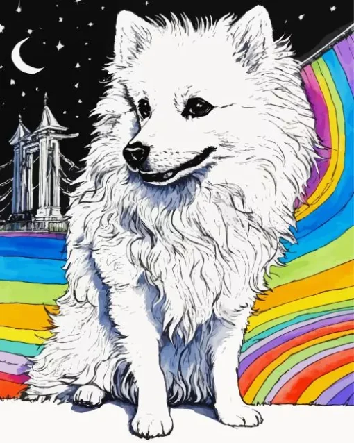 Japanese Spitz With Rainbow Diamond Painting