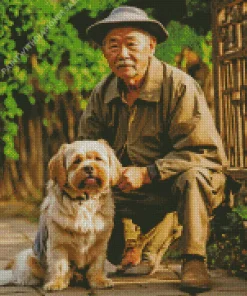 Old Man And Tibetan Terrier Diamond Painting