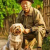 Old Man And Tibetan Terrier Diamond Painting